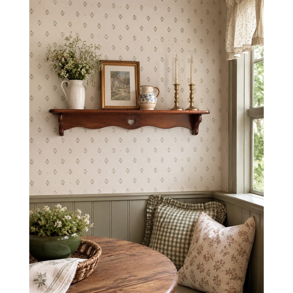 Vintage Wood Wall Shelf Heart Cutout Scalloped Edge Brown Farmhouse Plate Shelf - Picture 1 of 12